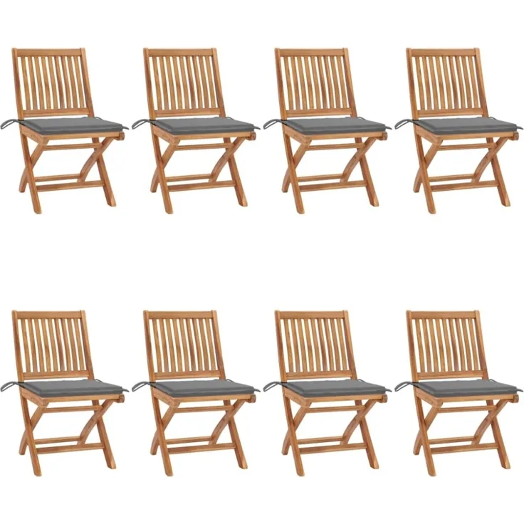 vidaXL Klappbare Gartenstühle mit Kissen 8 Stk. Massivholz Teak 3072862