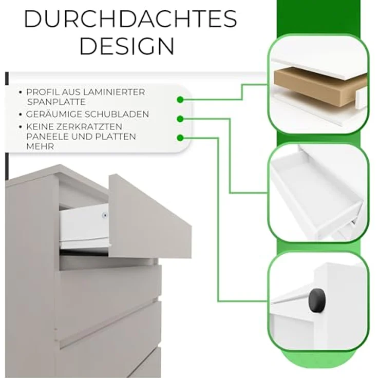 CDF Kommode Malwa M5 | Farbe: Kaschmir (beige) | Schrank für Dokumente, Kleinigkeiten | Ideal für Wohnzimmer, Schlafzimmer, Kinderzimmer, Jugendzimmer | 5 geräumige Schubladen – Bild 5