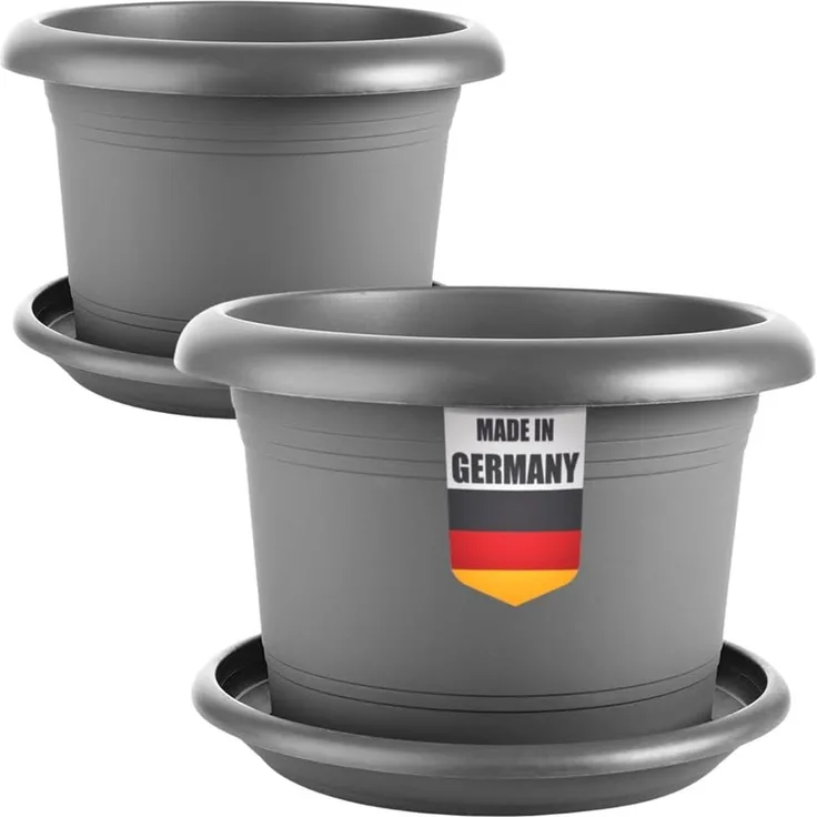 Centi Pflanzkübel XXL Pflanzkübel anthrazit mit Untersetzer (2er-Set)