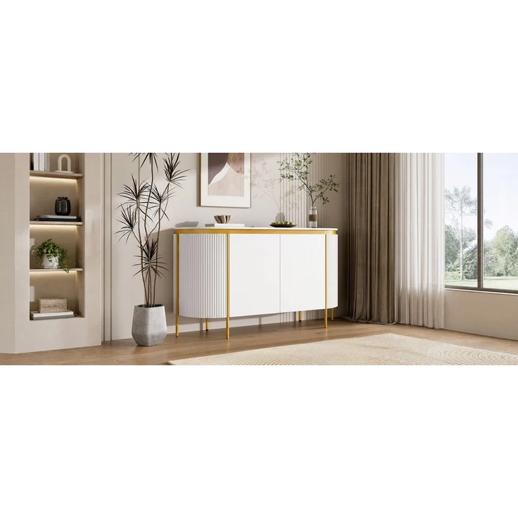 ZUBALIYA Sideboard 140x38x80 cm, mit 4 Türen, aus MDF, Weiß – Bild 10