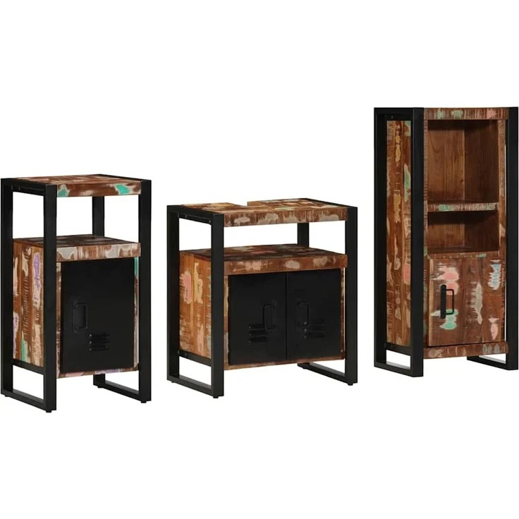 vidaXL Badezimmermöbel-Set 3 Stk. Mehrfarbig und Schwarz 3305615 – Bild 10