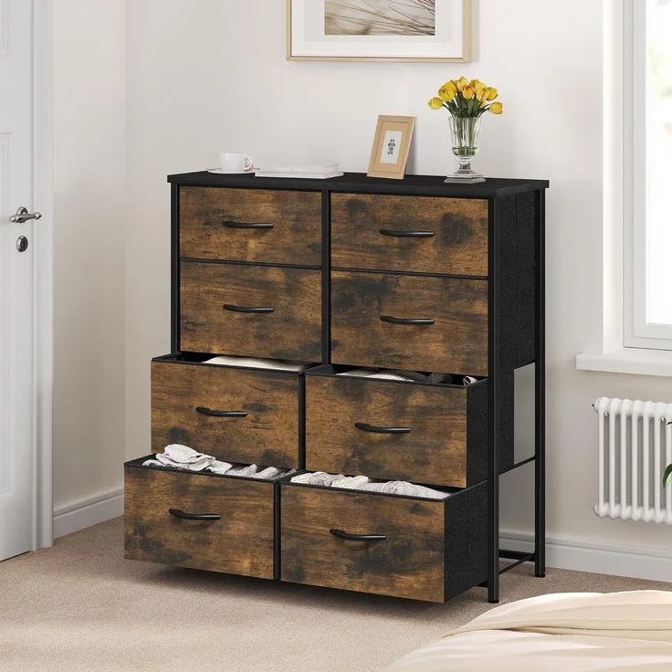 YITAHOME kommode mit Schubladen, Schrank mit 8 Schubladen aus Stoff, Aufbewahrungskommode für Schlafzimmer, Wohnzimmer, Kinderzimmer, Flur, rustikal braun – Bild 2