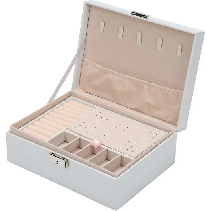 Clanmacy Schmuckkasten Schmuckkasten 2-schichtiger Schmuckschatulle Damen Schmuckbox Schmuckl – Bild 5