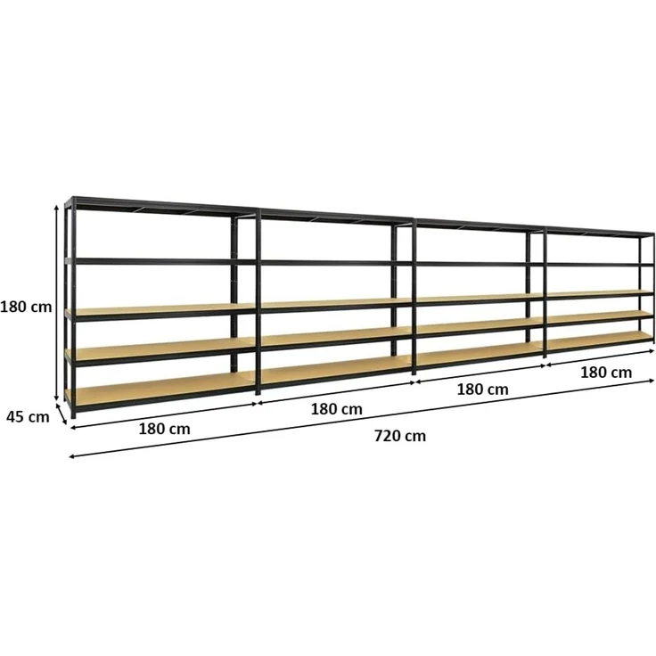 PROREGAL Mega Deal 4er-Set Schwerlastregal Giant Elephant 180 x 180 x 45 cm mit 5 Ebenen Fachlast 200kg Schwarz, Kellerregal, Steckregal, Garagenregal, Lagerregal – Bild 2