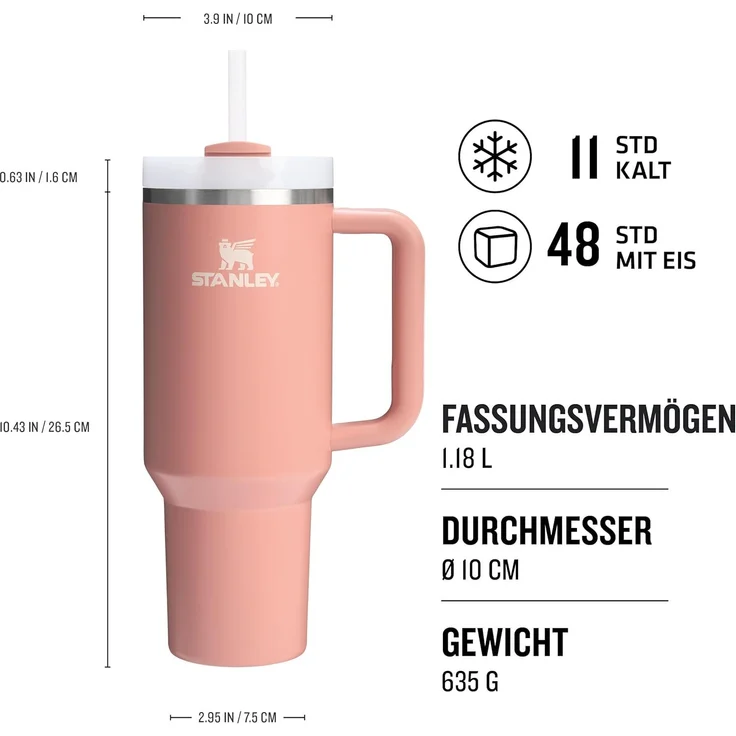 Stanley Quencher H2.0 Flowstate Trinkflasche Mit Strohhalm 1.2L - Thermobecher Kühlt 11 Stunden - 48 Stunden Eisgekühlt - Spülmaschinenfest - Thermosflasche BPA Frei - Edelstahl Trinkbecher - Sienna – Bild 2
