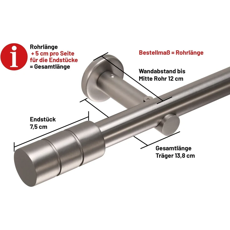 Deco-Raum® Gardinenstange Zylinder 25mm 1-läufig | Länge: 240cm | Material: Metall | Farbe: – Bild 2