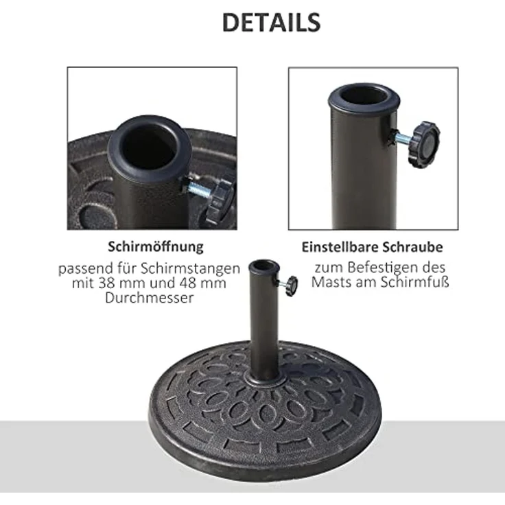 Outsunny Schirmhalter Sonnenschirmständer 14kg rund 38/48mm, für Stöcke bis Ø 48 mm, Sonnenschirmfuß, 1 tlg, Schirmständer – Bild 4
