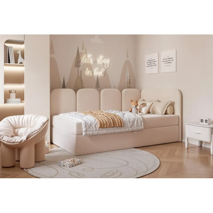 Compleo Boxspringbett Jugendbett DREAMY, Polsterbett mit Bettkasten, 80/90/100/120x200, Kopfteil links oder rechts, Boucle oder Velvet