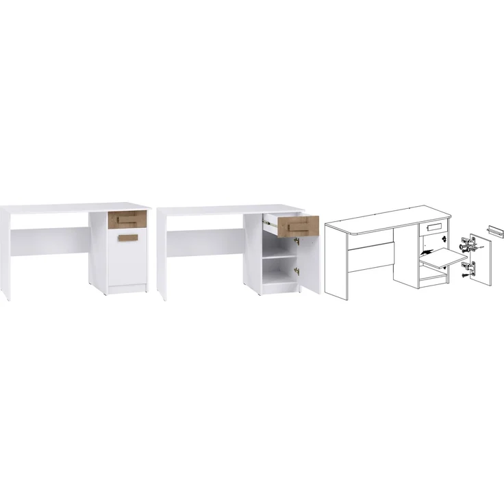Marmex Möbel Grant Set-T Jugendzimmer Komplett-Set 5-teilig mit Kleiderschrank, Kommode, Schreibtisch, geschlossenes Regal, Wandregal, Kinderzimmermöbel mit Schreibtisch, laminierte Spanplatte, Kleiderstange, weiß+riviera Eiche, 449x195x55 cm – Bild 5