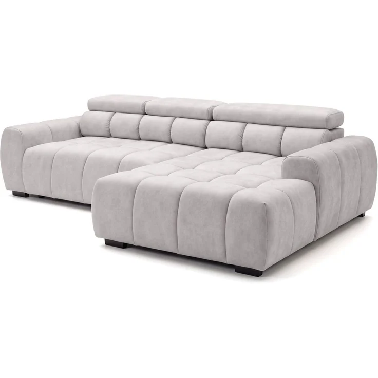 Ecksofa Schlafsofa VELUNIO RELAX in Stoff Salvador Hellgrau Ottomane Rechts – Bild 4