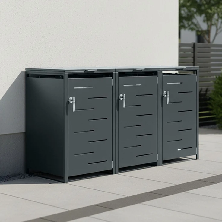STEELSØN 'Diorus' Mülltonnenbox 3er je 240 Liter, anthrazit, Mülltonnenverkleidung aus Stahl mit Sichtstreifen, wetterfest, 116x80x203 cm, abschließbare Müllbox für 3 Tonnen – Bild 8