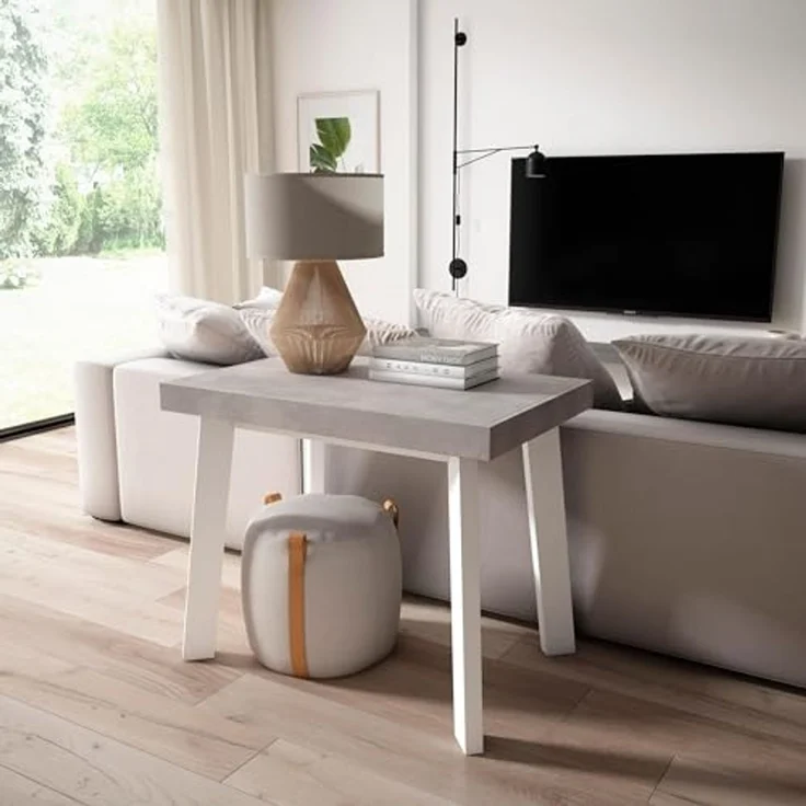 Skraut Home | Ausziehbarertisch | Multifunktionaler ausziehbarer | 140 | Für 6 Gäste | Hölzerne Beine | Moderner Stil | Mattweiß und Zement – Bild 4