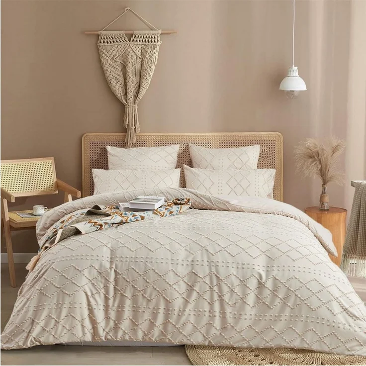 ibettertec Bettwäsche Boho Bettwäsche Beige Getuftet Geometrisches Muster Bettbezüge, Stickerei Boho Bettwäsche und Kissenbeüge 80x80cm mit Reißverschluss – Bild 4