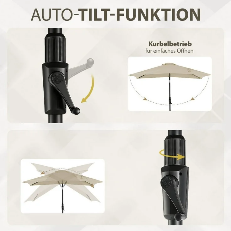 Sekey Sonnenschirm Rechteckig Marktschirm Neigbar mit Kurbel Sonnenschirm Groß, LxB: 210x140 cm, Sonnenschirm 200x140 cm, Gartenschirm Outdoor Wetterfest, Knickbar – Bild 2