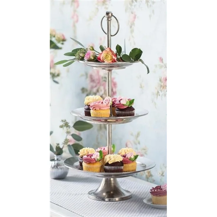 große Etagere "Maison" aus Aluminium, silber im Antik Look, 3 Etagen, 61 cm hoch, Ständer für Muffins, Gebäck & Kuchen