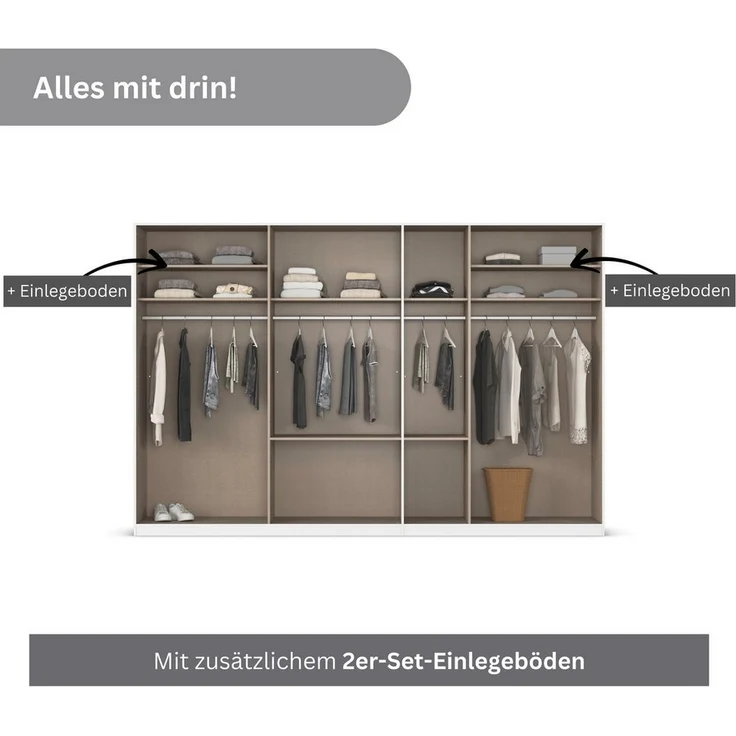 OTTO home Drehtürenschrank Kleiderschrank Schrank Garderobe AGORDO mit Dekor- oder Hochglanzfront (in zwei Griff-Farben, Breiten 91-360 cm) mit Außenschubkästen, in 7 Breiten und 2 Höhen MADE IN GERMANY – Bild 3