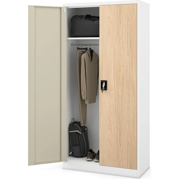 Jan Nowak Metallschrank abschließbar Multifunktionsschrank Büroschrank Aktenschrank Kleiderschrank mit Kleiderstange und Fächern, Stahl Schrank für Büro Kanzlei 185 x 90 x 45 cm