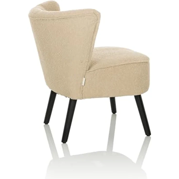 hjh LIVING Bequemer Polstersessel MANISO Teddy-Stoff Beige, Loungesessel Cocktailsessel gepolstert mit schwarzen Holzbeinen – Bild 7
