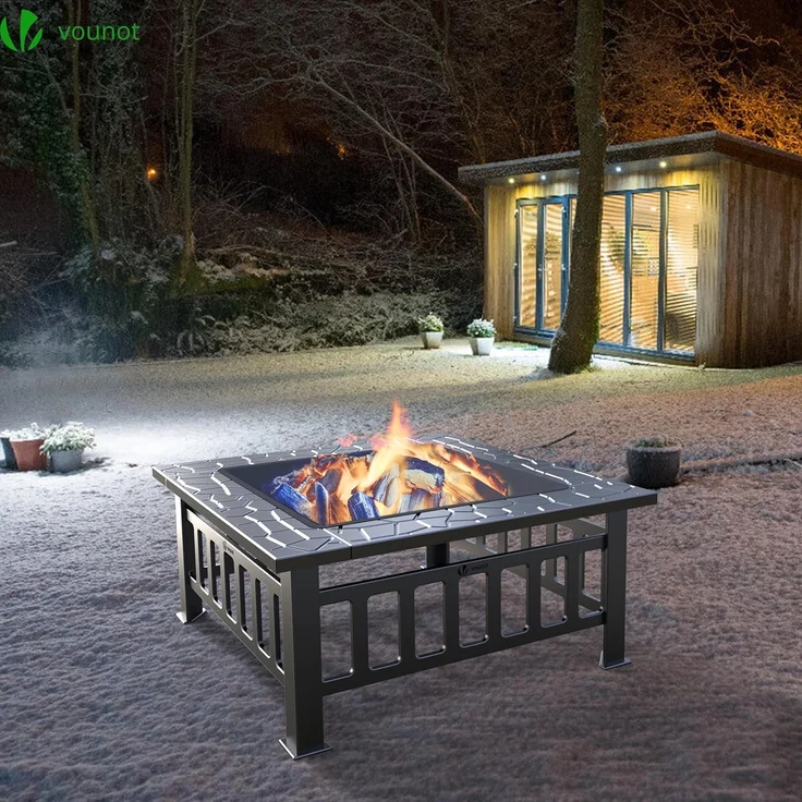 VOUNOT® Feuerschale mit Funkenschutz, Metall Feuerstelle Feuerkorb für Garden Terrasse Heizung, mit Wasserfester Schutzhülle, 81 x 81 x 45 cm – Bild 5