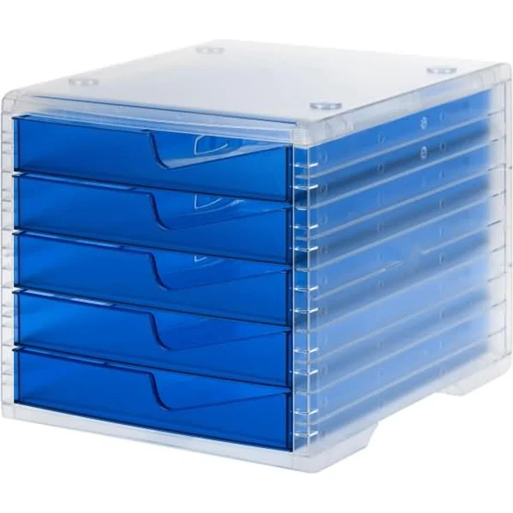 Styro Schubladenbox styrowingsbox 5 Schübe light transparent/blau