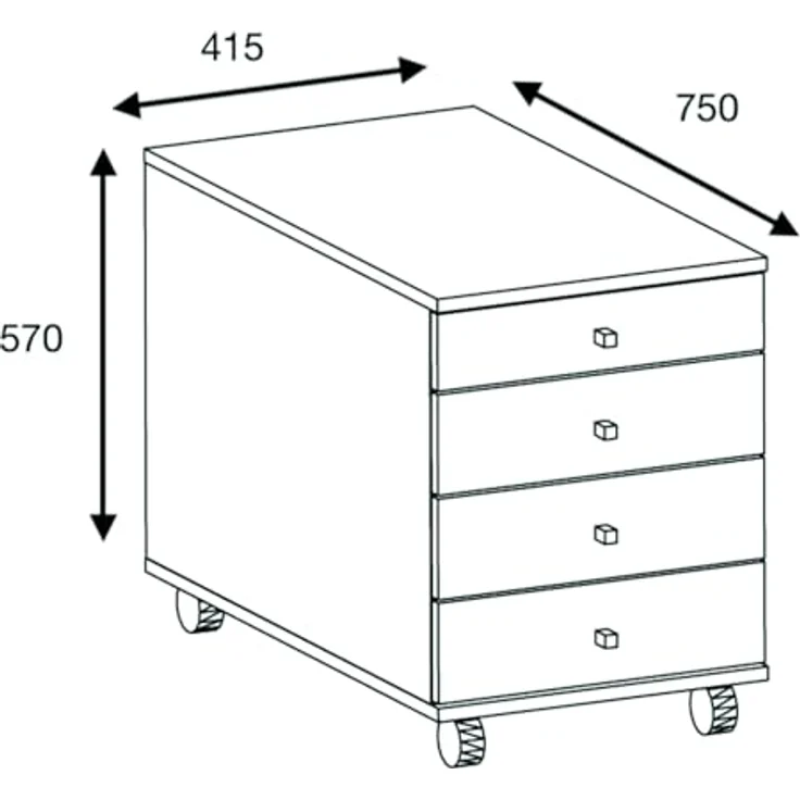 Mid.you Rollcontainer, Weiß und Honigeiche, Kunststoff, 4 Schubladen, 42x57x75 cm – Bild 2