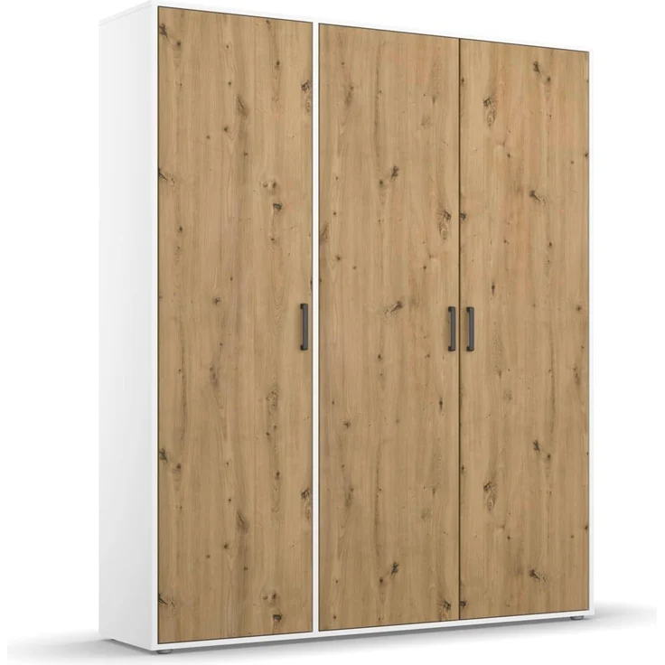 Rauch Möbel 'Voyager' Kleiderschrank, Holz, Eiche Artisan | Weiß, Zubehör Premium, Breite 140 cm | ohne Schubladen