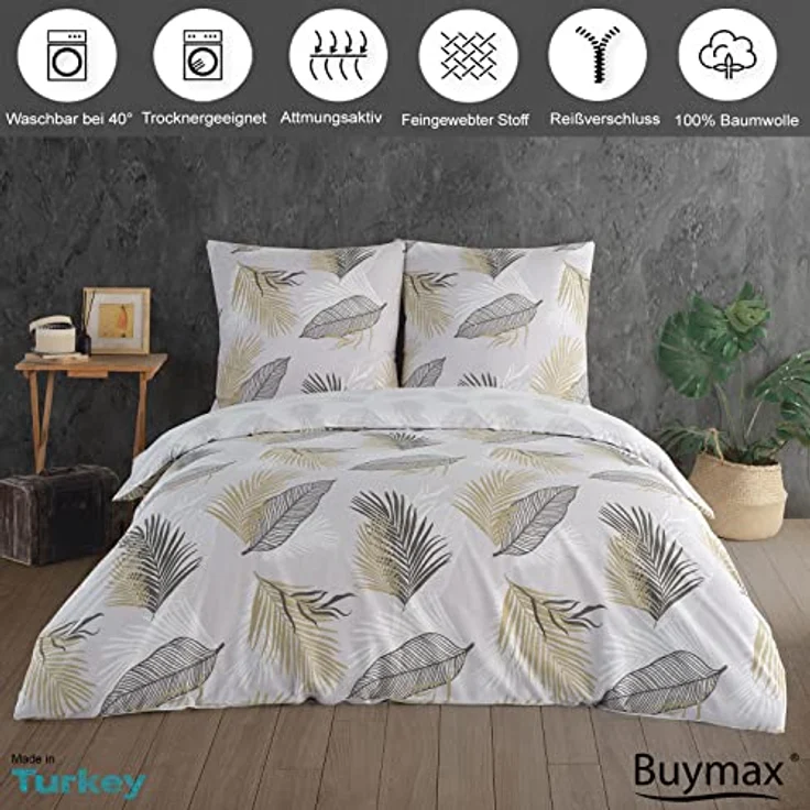 Buymax Bettwäsche, Renforcé: 100% Baumwolle, 2 teilig, Premium 100% Baumwolle Bettbezug-Set 155x220 cm mit Reißverschluss – Bild 3