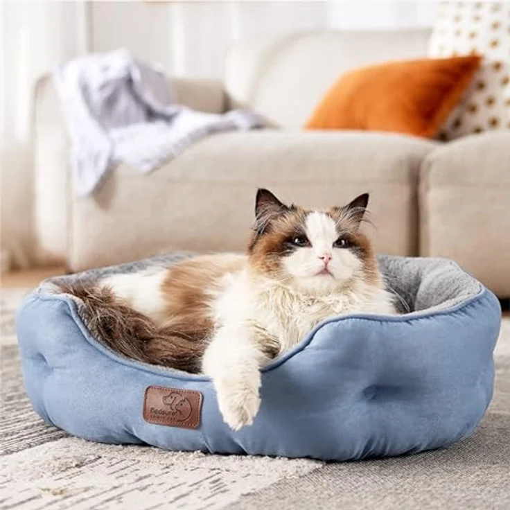 BEDSURE Katzenbett waschbar Katzen Bettchen - 51 x 48 x 15 cm Katzen Bett mit zweiseitig Innenkissen Katzenschlafplatz für Katzen oder kleine Hunde, blau – Bild 10