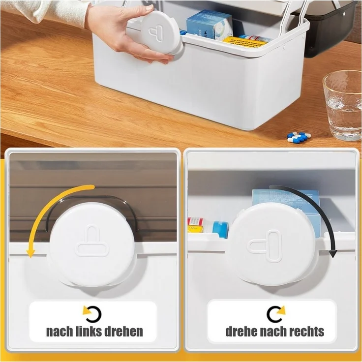 Zedelmaier Aufbewahrungsbox Medikamenten Aufbewahrung Medizinbox Apothekenbox HausapothekeBox Groß (YX1005), Tragbar, Kindersicherung, 3 Treppenabteile – Bild 2