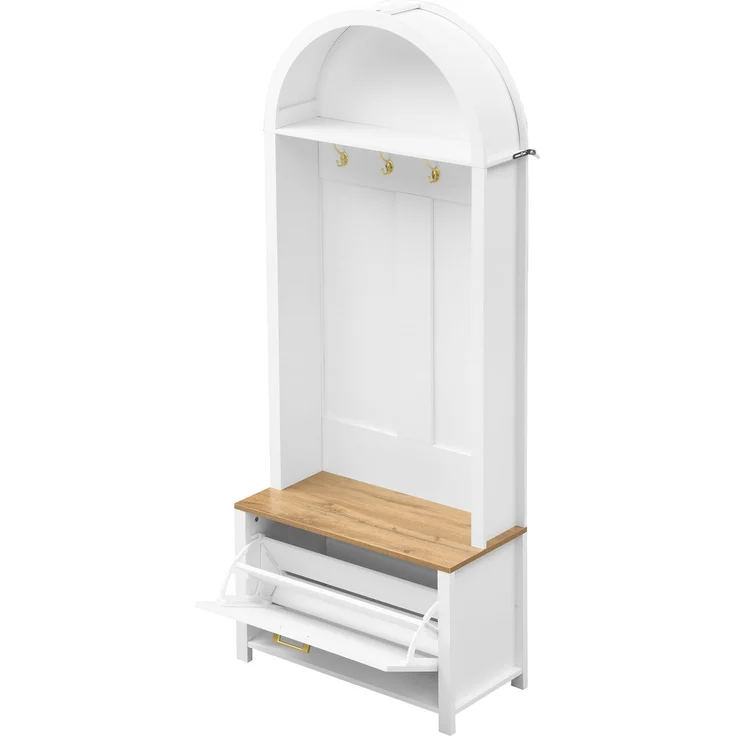 Garderobenschrank 75x35x195 cm in Holzfarbe/Weiß mit Haken, Ablage und Schuhfach – Bild 5