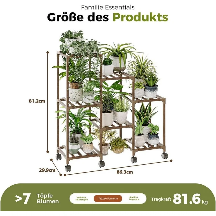 Bamworld Blumenständer Pflanzenständer Pflanzenregal für Innen und Außen mit 7 Ebenen (1 St, mit Rädern), für Terrasse, Balkon, Garten – Geschenke für Gartenliebhaber – Bild 1