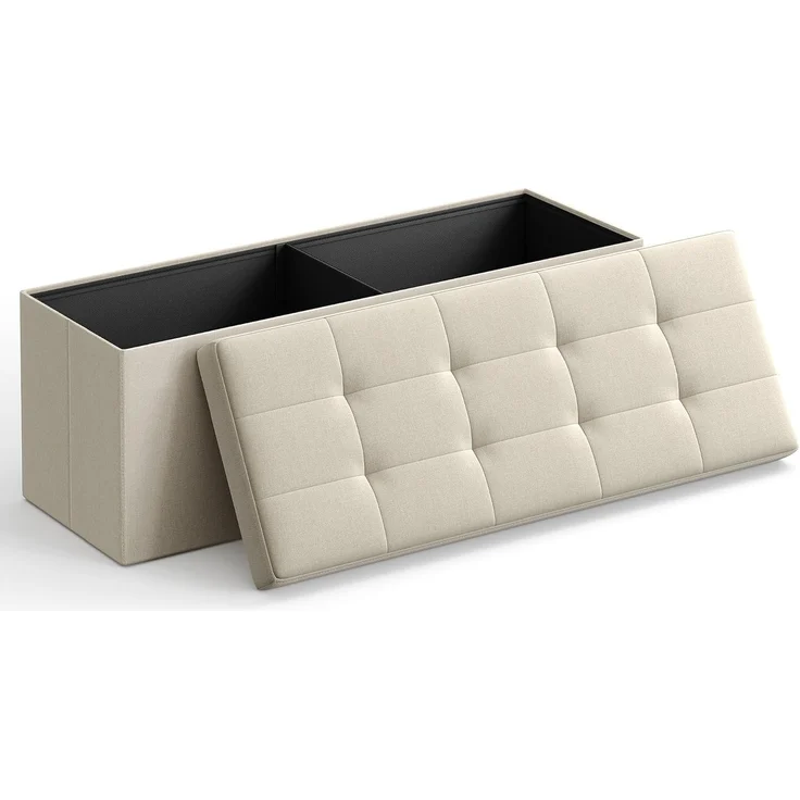 Sitzbank mit Stauraum, 110 cm, klappbare Sitztruhe, Aufbewahrungsbox, Fußbank, Beige