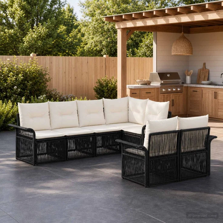 vidaXL Gartensofa-set 7 stk. 7-Sitzer Schwarz Poly-Rattan 3434887 – Bild 1