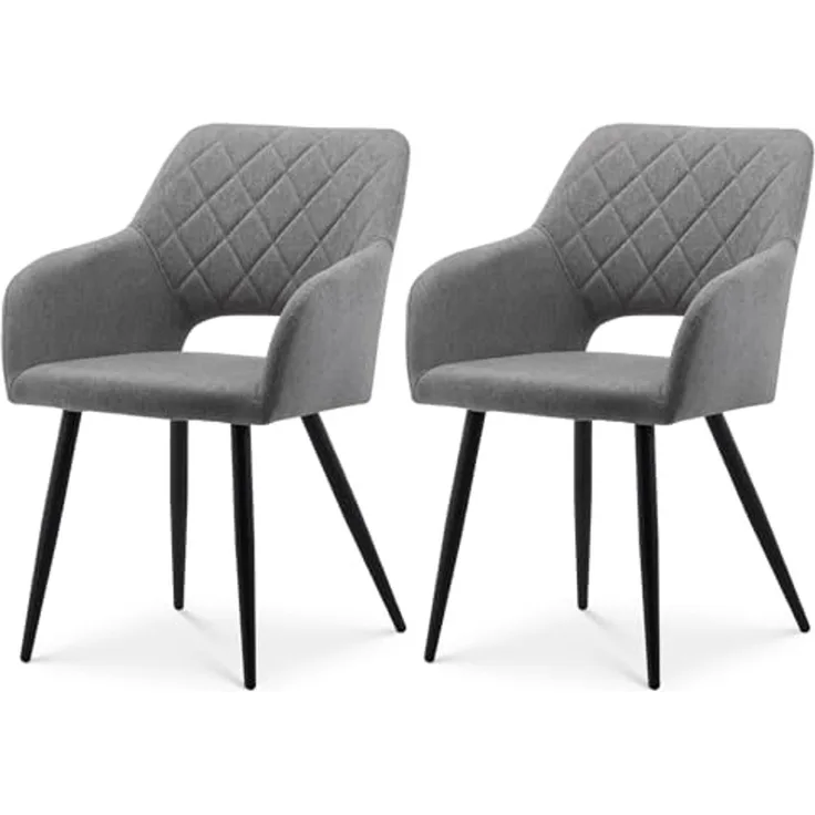 TUKAILAI Esszimmerstühle 2er Set aus Leinen, Küchenstuhl Polsterstuhl mit Offener Rückenlehne,Armlehnen,Gepolstertem Sitz, Metallbeinen, Stühle für Wohnzimmer,Esszimmer,Küche (1, Hellgrau)