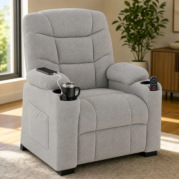 Wohnora-Elektrischer Relaxsessel mit Massage & Wärme, leisem Motor und Memory-Funktion, Grau,H 1050cm x T 960cm x B 900cm – Bild 5