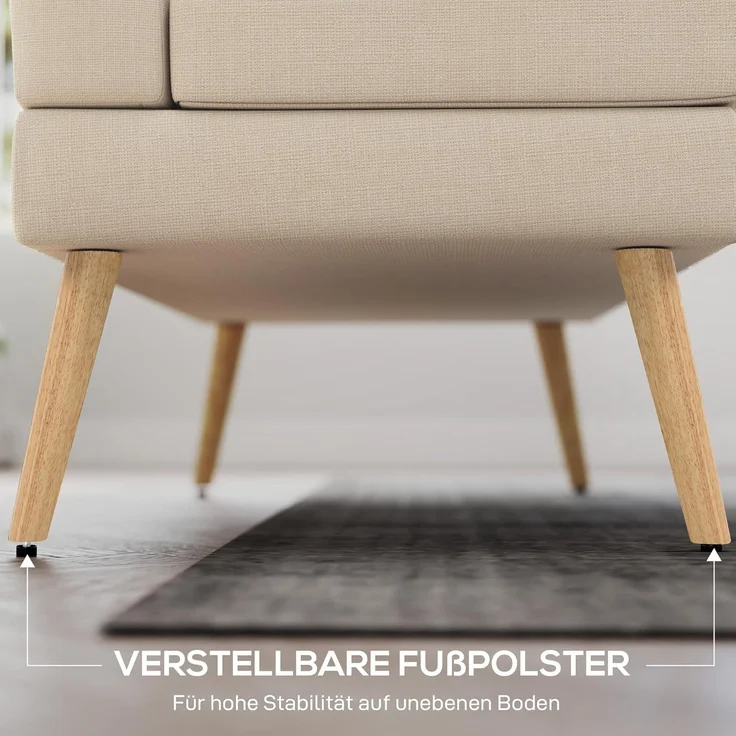 HOMCOM 2-Sitzer mit Massivholzbeine, Leinenoptik, Couch 1 Teile, für Wohnzimmer, Schlafzimmer, Beige – Bild 7