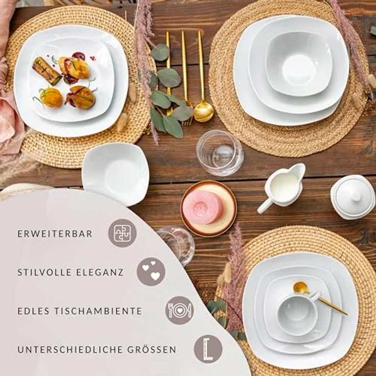 Sänger Tafelservice, Weiß, 24-teiliges Keramik Geschirrset, kratzfest, spülmaschinen- und mikrowellengeeignet – Bild 6