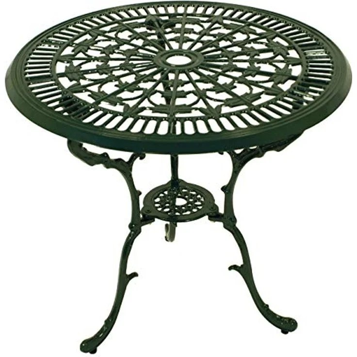 DEGAMO Garten-Essgruppe Jugendstil, (5-tlg), (4x Sessel, 1x Tisch 70cm rund), Aluguss rostfrei, Farbe dunkelgrün – Bild 3