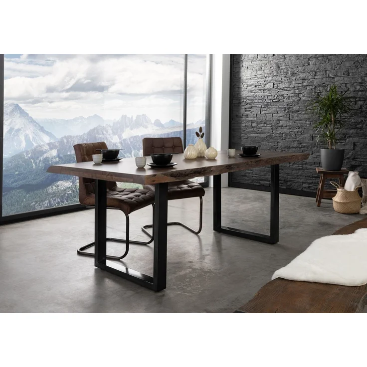 Baumtisch Akazie 200x100x77 grau lackiert / U-Beine anthrazit glänzend FREEFORM 5 – Bild 4