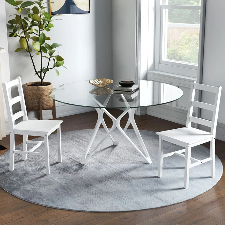 Rayofly-2er Set Esszimmerstühle, Holz, Leistenrücklehne, rutschfest, 41,5 x 46 x 90 cm, Weiß, H 900cm x T 415cm x B 460cm – Bild 3