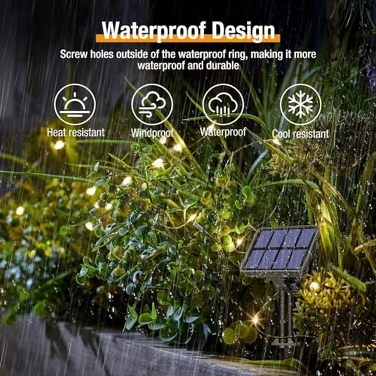 btfarm Solar Lichterkette Aussen, 2x15M 150 LED Solarlichterkette Außen Wetterfest 8 Modi IP65 Wasserdicht Kupferdraht Lichterkette Außen Solar Outdoor für Garten Terrasse Baum Hof Party (Warmweiß) – Bild 4