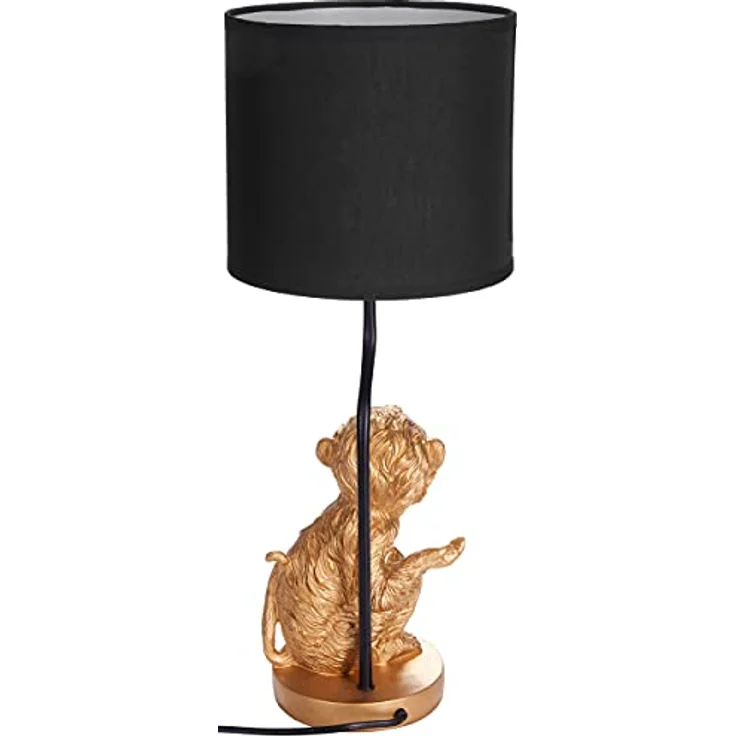 BRUBAKER Tisch- oder Nachttischlampe Kleines Äffchen, Keramikfuß mit Stoffschirm, 52 cm Höhe, Gold Schwarz – Bild 4