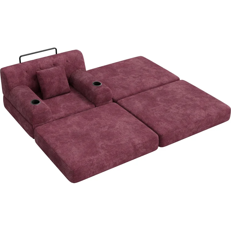 ZUBALIYA Schlafsofa 162x81 cm, mit Stauraum, mit Samtbezug, mit Cordbezug, mit Knopfheftung, mit breiten Armlehnen, Rot – Bild 11