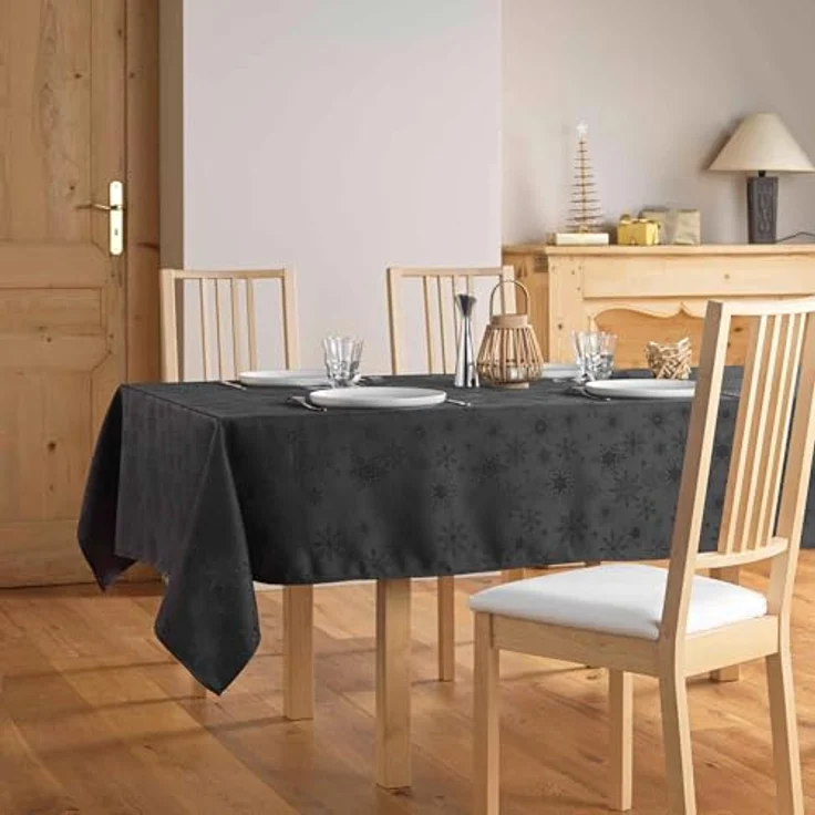 Douceur d'Intérieur, Tischdecke, rechteckig, 140x300 cm, Schneeflocken, Anthrazit, Jacquard – Bild 5