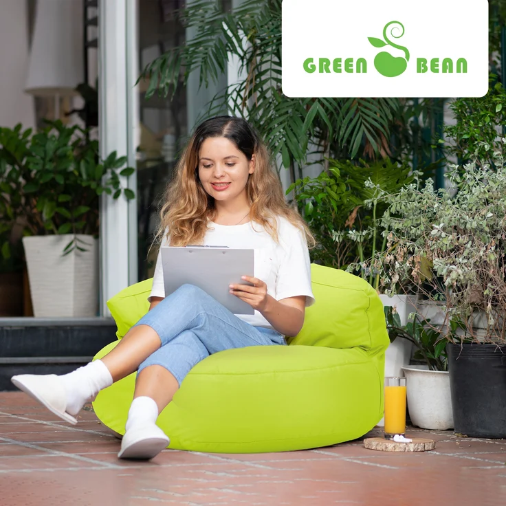 Green Bean® Sitzsack Sofa mit Füllmaterial - Lounge im Sitzsack-Design 90x50cm mit ergonomischer Rückenlehne & waschbarem Bezug - Indoor und Outdoor geeignet in Hellgrün – Bild 7