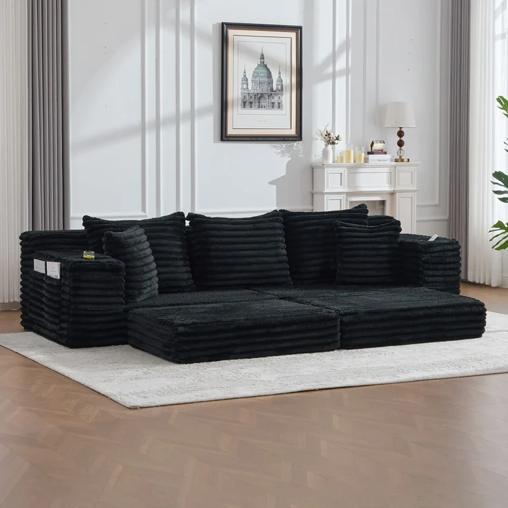 ZUBALIYA Schlafsofa 98x87 cm, mit Stauraum, mit Treppe, mit Leiter, mit Cordbezug, mit Schaumstoffpolsterung, Schwarz - Rot – Bild 12