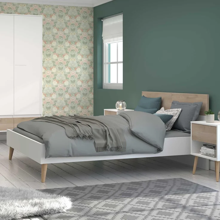 Bett für Erwachsene – Aalborg – 160 x 200 cm – Weiß/Eiche PARISOT – Bild 2