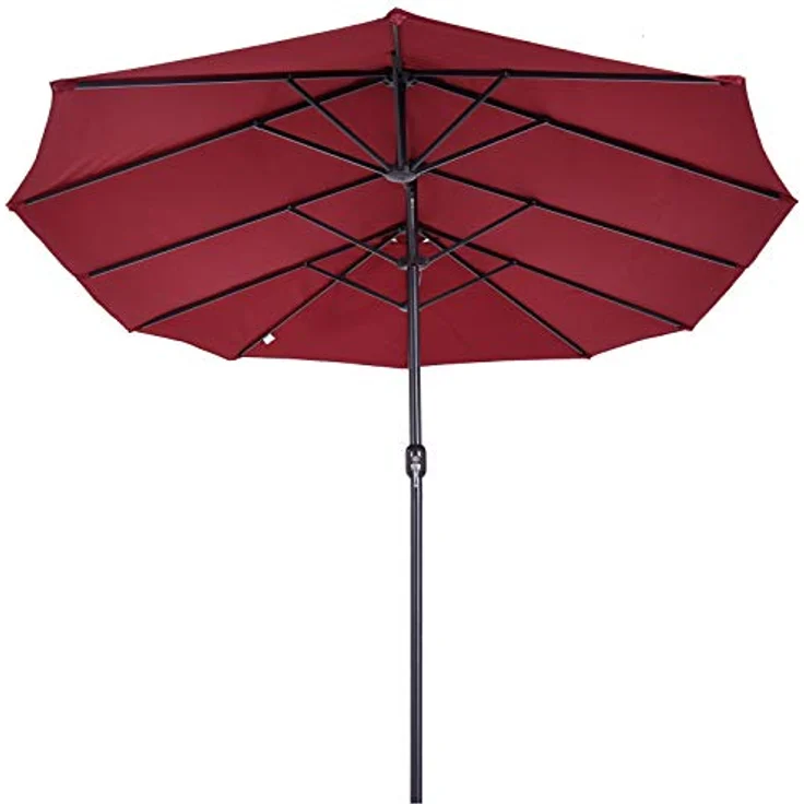 Outsunny Doppel-Sonnenschirm, Weinrot, Metall, 270x460 cm, stabiler Sonnen- & Sichtschutz mit Handkurbel – Bild 6