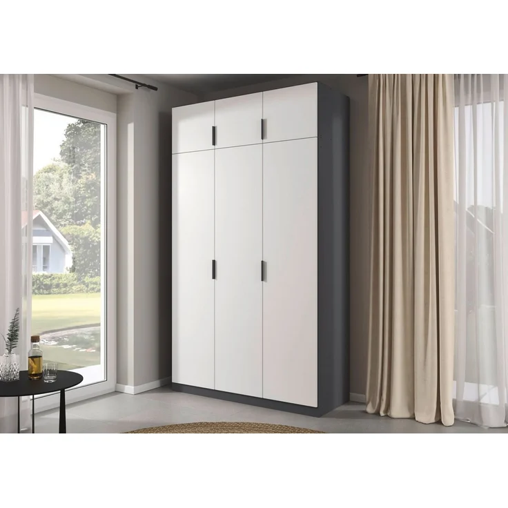 Rauch Möbel Lagoa, Kleiderschrank, Garderobe für Schlafzimmer, Kinderzimmer, Jugendzimmer 6-türig, mit Zubehör Classic, Farbe Weiß/Grau metallic, Schwarz, Breite 136 – Bild 2