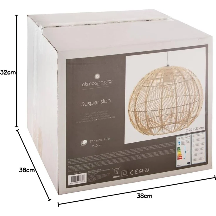 Atmosphera Créateur d'intérieur Pendelleuchte Hängeleuchte über Esstisch KITA, Rattan, Ø 38 cm, Leuchte mit Dekofunktion, ohne Leuchtmittel – Bild 8